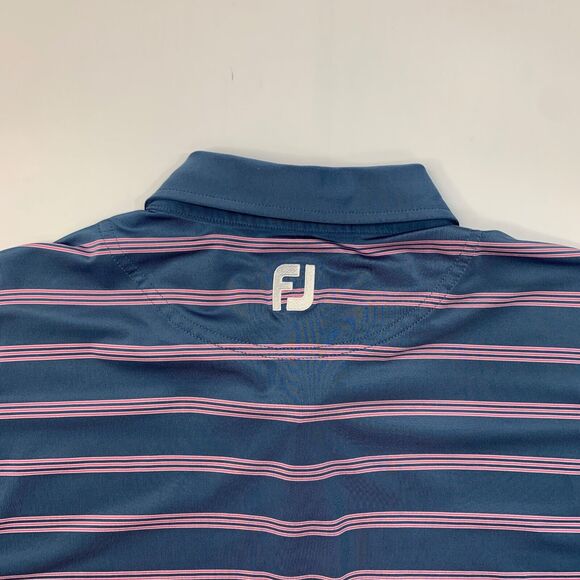 FJ FootJoy Shirt Mens L Large Blue Pink Striped Short Sleeve Golf Golfing Polo - Picture 12 of 16